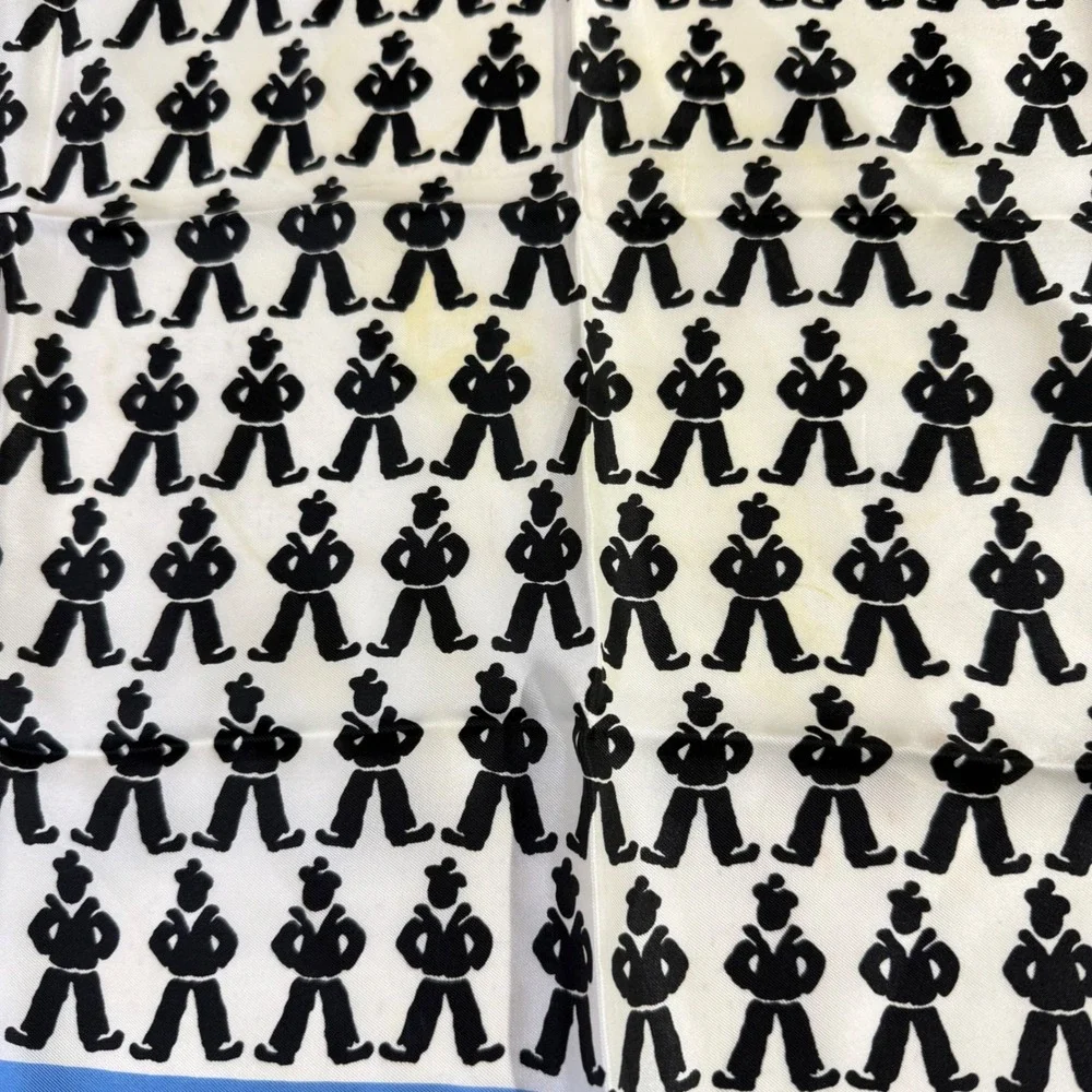 Vintage Glentex Rayon Scarf Blue Black Sailor Novelty Print Made Japan READ